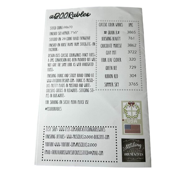 Patriotic Pair July 4th aDOORables Patriotic Pair Cross Stitch Pattern USA NEW - Picture 3 of 3